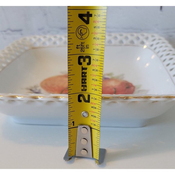 Vintage Schumann Porcelain Fruit Square Pierced Rim Bowl Schumann Bavaria - Picture 9 of 9